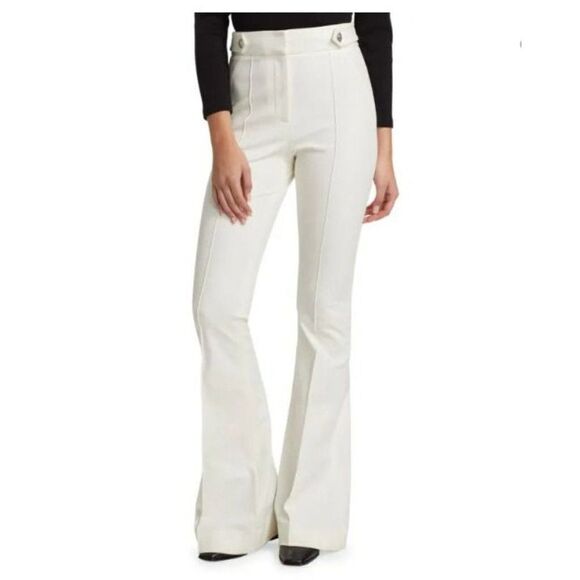 Veronica Beard Womens Elsbury Flared Pants Seamed Off White Ivory Sz US 14 New - Picture 1 of 9